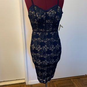 Navy Blue Crochet dress with tan lining sz5/6 NWT